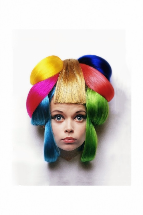 vintagemarlene:  model agneta bylander, aka mouche wearing brightly colored dynel hairpieces by cliv