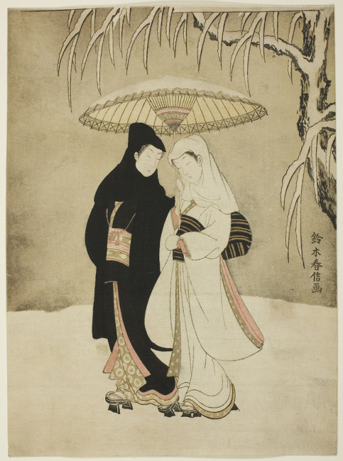 lionofchaeronea:Two Lovers Beneath an Umbrella in the Snow, Suzuki Harunobu, ca. 1767