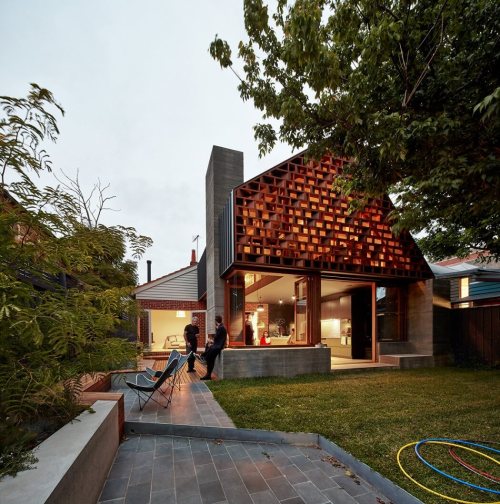 archatlas:  Local House Make Architecture A large part of the inspiration for the extension of this St Kilda Californian Bungalow comes from thinking about how this family live and connect with their community. Spaces are playful and have been conceived