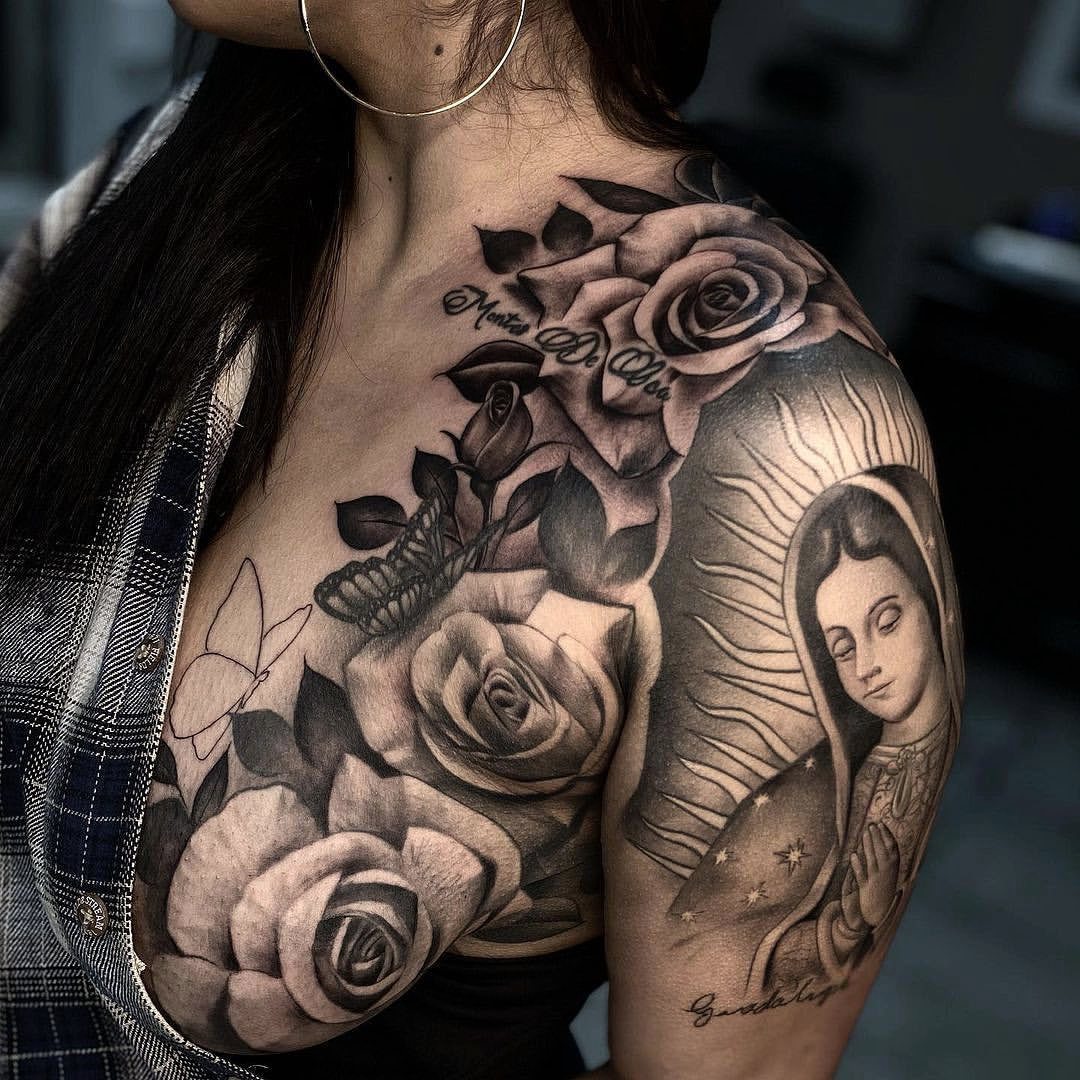 la virgencita guadalupe with rose tattoo on handTikTok Search