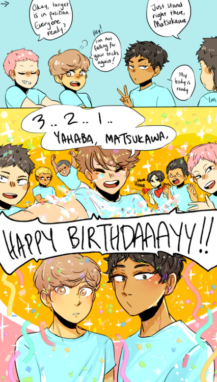 starlity:happy birthday matsukawa &amp; yahaba (march 1)!! // ‘outta da cake’ refere