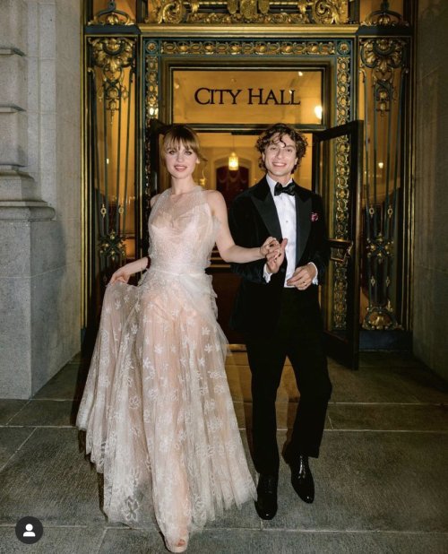 Ivy Getty wears Maison Margiela by John Galliano bridal gown.John Galliano and Alexis Roche on the t