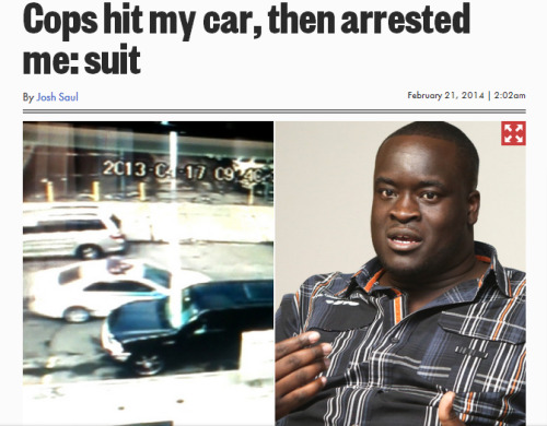 waroncops:   thinksquad:  Two Brooklyn cops sideswiped a parked SUV, then arrested a man sitting in the passenger seat of the vehicle, accusing him of damaging their car, a suit charges. And the officers would have gotten away with their lie — had the