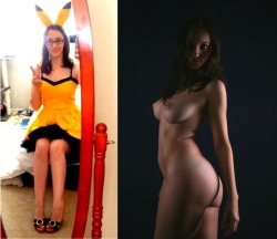 b4-and-after:  doctorpsycho1960: #Before and After  #Follower Submission  #Selfie  #Pikachu Costume  #Lingerie  #Bikini  #Bathrobe  #Sundress  #Evening Gown  #Shower  #Outdoor  #Open-Toed Sandals  #Vibrator Tsk, another case where I erroneously