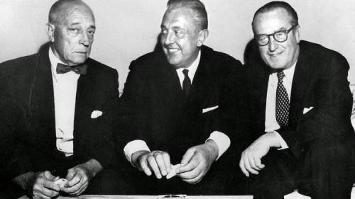 Three masters of comedy: Buster Keaton, Jacques Tati and Harold Lloyd, 1959.