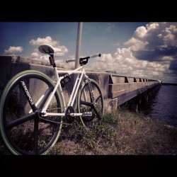 bikes-bridges-beer:  50 miles fixed gear today. Whew. Fun stuff in the heat.  @sebikes - Quadangle frame @aerospoke_official - wheel set 15t @eighthinch @eighthinch_chicago- 43t crankset @trampstraps - pedal straps @vpcomponents - vice pedals @cinelli_off