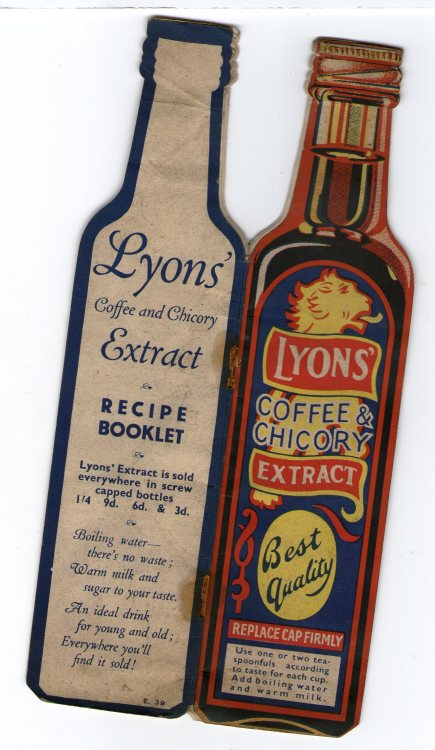 a scarce die-cut recipe booklet - in the shape of Lyon’s Coffee & Chicory extract..