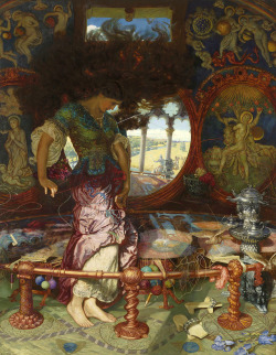 artisticinsight:The Lady of Shalott, c. 1892, painted by artists William Holman Hunt (1827-1910) and Edward Robert Hughes (1851-1914)