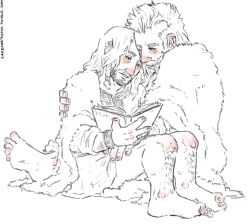ladynorthstar:  got lots of Dwalin and Thorin sleeping together, cuddling under a blanket, or studying together prompts so… here they are~ thanks to everyone that came to the livestream!