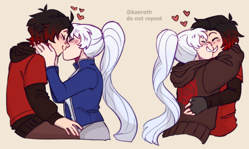 Ruby and Weiss smooches for a kofi! Went modern AU domestic this time as a treat to me - I Love Them