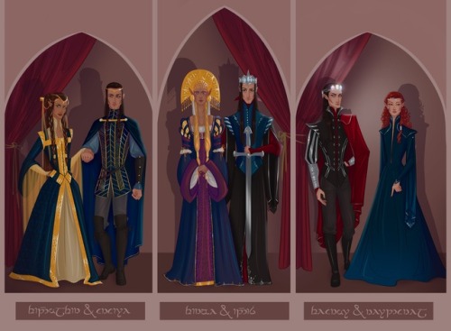 otorno:Noldorin court portraits from J.R.R. Tolkien’s The Silmarillion. Left-right: Anairë, Fingolfi