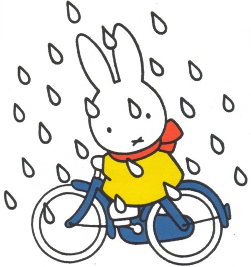 bicycleart:  bikeon:  treadlyandme:  HTFU, even Miffy rides in the rain.  (via velodrone, nickcaves)