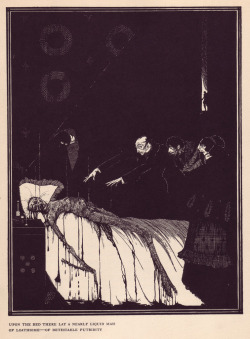 Upon the bed there lay a nearly liquid man of loathsome - of detestable putridity. One of Harry Clarke’s illustrations for Tales of Mystery and Imagination by Edgar Allan Poe, 1923.