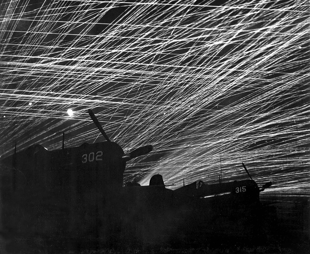 Ryukyu Islands Okinawa, Japan Yontan airfield AA against Japanese night raiders during