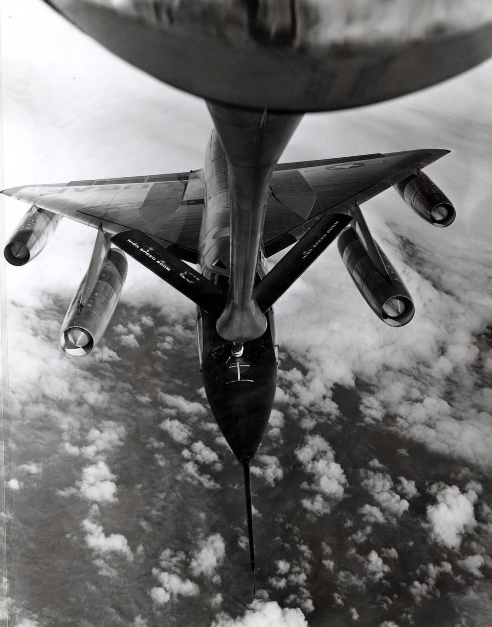 Convair B-58A Hustler being refueled by a KC-135 Stratotanker during Operation Heat