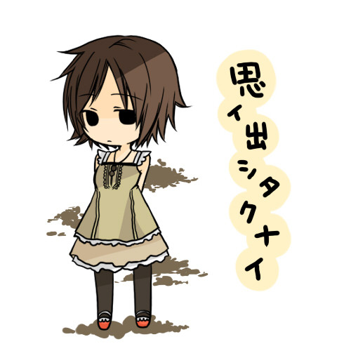 sui:  satsat:  tiichan:  mayfeld:   bardiche:  black eyes brown hair chibi dress short hair simple background translated 