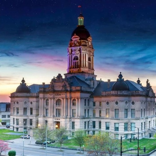 Day to night at the old Vanderburgh County Courthouse.