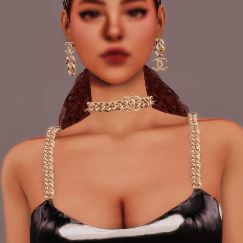  [RIMINGS] CHANEL Chain Earring & Necklace & Chain Strap Tight Dress - DRESS 2 / EARRING / N