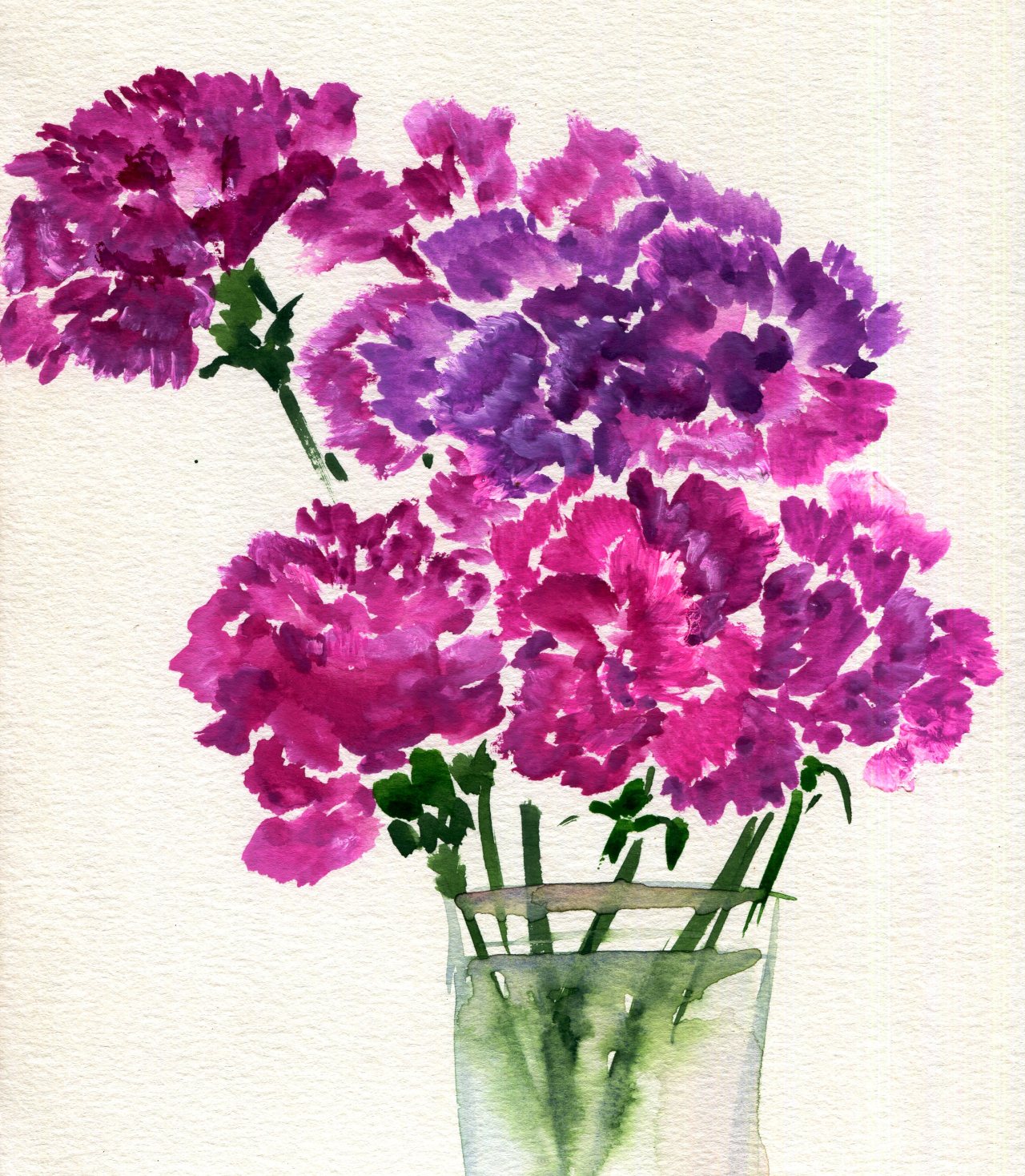 havekat: Lavender Carnations Watercolor and Gouache On Paper 2015, 9″x 12″ Carnations
