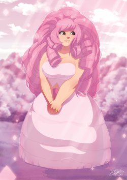 tovio-rogers:  warm up from this morning. i sketched her right after seeing the “lion 3: straight to video” episode a few days ago, lined it before bed last night, and colored this morning. fun stuff. love steven universe.  lovely Rose Quartz ; u;