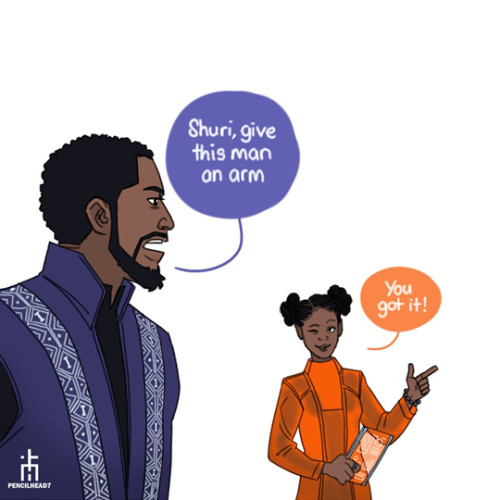 “Shuri giving some of the Avengers new looks”Artwork by PencilHead7Twitter  |  Instagram  |  Deviant