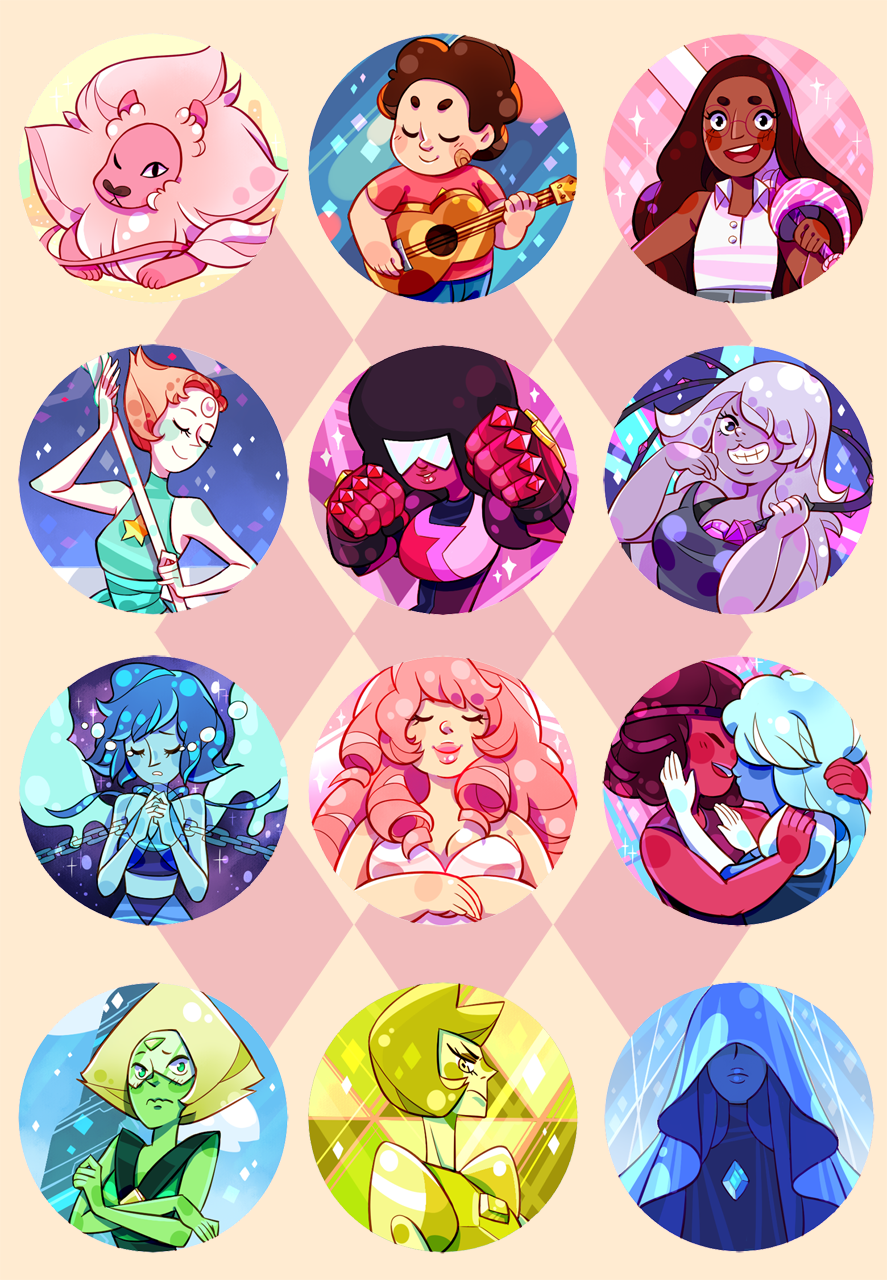 fishnbacon:  Steven, Connie, Lion, and the Gems are officially up in my shop as buttons