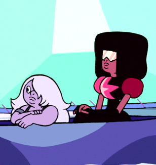 So at the end of “Cat Fingers” when the Gems come back, Pearl hurries out of the boat to check on Steven  but Garnet and Amethyst stay in the boat sitting all super casual like  and for some reason I find this really funny