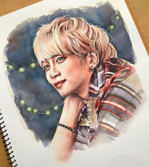 Jonghyun ☕️ . #shineefanart #jonghyun#watercolor. Request from あったかい気持ちになってくれますように。 https://www.