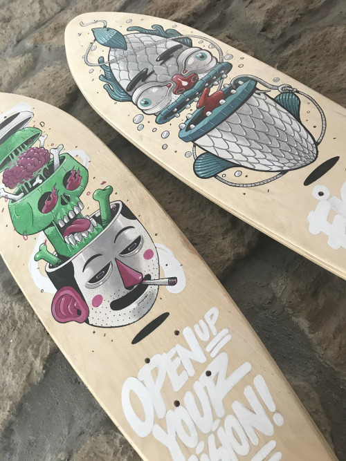 New private commission works Customization on Longboards “Fish Human” and “Open Up Your Vision