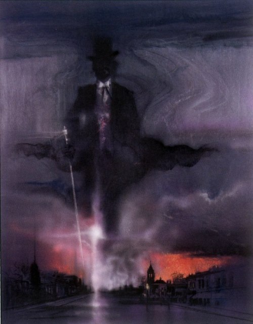 red-lipstick:  Bob Peak (1927 - 1992) - Mr.Dark, an illustration from Ray Bradbury’s Something Wicked this way Comes                         Digital Arts http://villains.wikia.com/wiki/Mr._Dark_(Something_Wicked_This_Way_Comes)