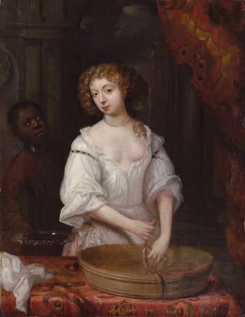 pixiepuck:thestuartkings:Nell Gwynn stuffing sausages Unknown artistOh, Nell. I’m sure you stu