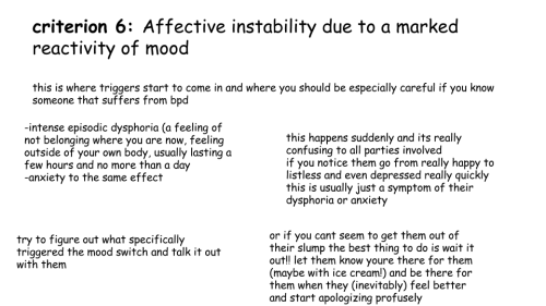 johnnyd2:  amberrosesshavedhead:  tyrannyoftheurgent:  durindwarf:      Thank you for taking the time to read this!!! I used the Diagnostic and Statistical Manual of Mental Disorders Fifth Edition to get my information, as well as personal experience