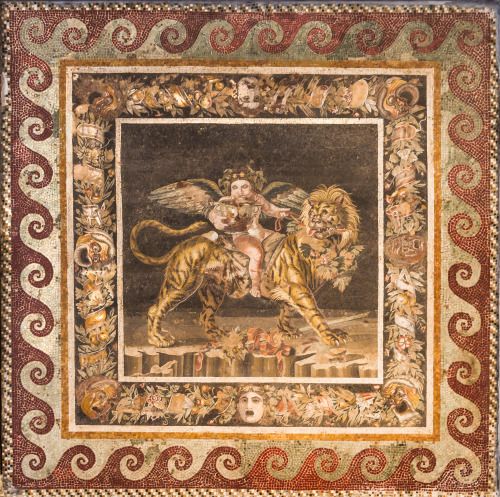 ancientcharm:   Ancient roman mosaic, from the House of the Faun in Pompeii, depicting young Dionyso