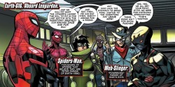 Spiders-Man, AKA the Cluster of Spiders who act as their universes Spiderman……………. With all the Spider multiverse stuff that happens, you can`t tell me that Peter wouldn`t get some multiverse help to prank Wade at least once. Like Wade would