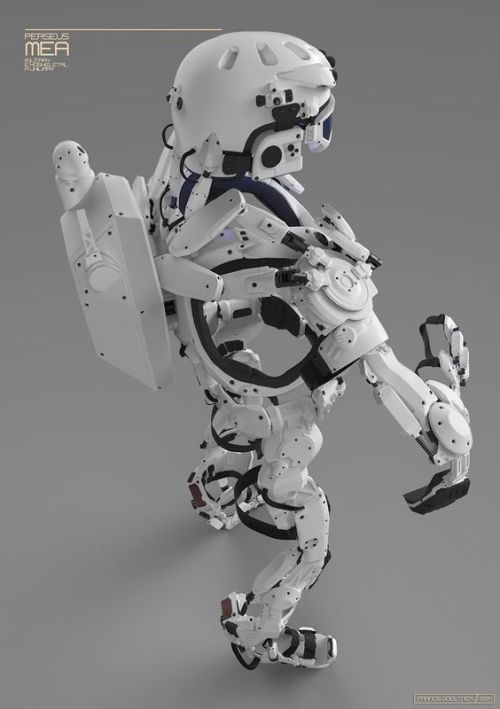 metal-maniac-starship-mechanic:The Perseus Exoskeletona next gen soldier’s best friend 