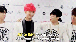 jung-koook:   when the members need to say a message to each other/one another  