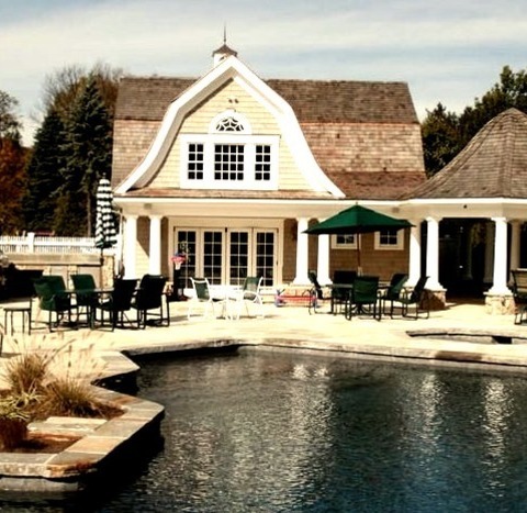New York Traditional PoolLarge Traditional Backyard Tile And A Custom-shaped Lap Pool House Are Ideas