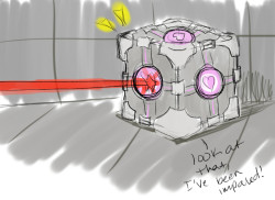 deevg-art:   A Frozen Aperture Series; Companion Cube Olaf  Suggested by masterxofxyourxfate  We have serious discussions during lunch as you can see