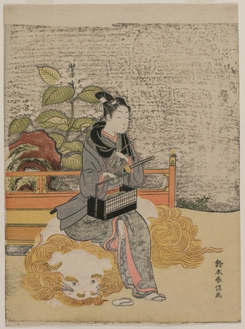 cma-japanese-art:  Youth Representing Monju, God of Wisdom on a Lion, Suzuki Harunobu, c. 1767, Clev