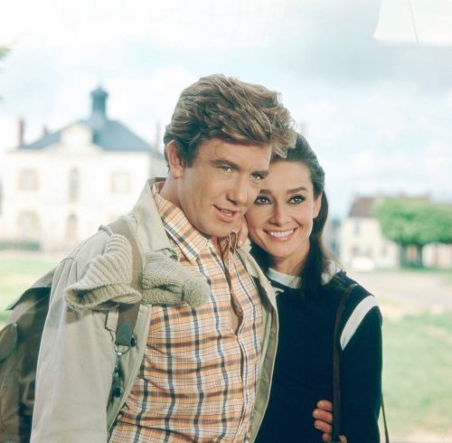 The actress Audrey Hepburn (as Joanna Wallace) photographed with the actor Albert Finney (as Mark Wa