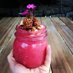  Raspberry banana smoothie with tropical buckwheat granola &amp; more banana 