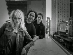 emmajstonedaily: New/Old picture of Emma Stone, Alejandro Gonzalez Inarritu and Edward Norton on set of Birdman.  