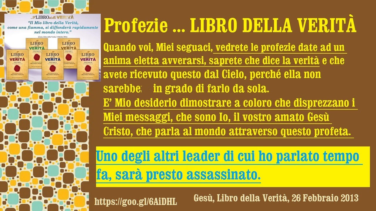 - L’ascesa del mondo arabo. Tre leaders mondiali assassinati:http://messaggidivinamisericordia.blogspot.com/2019/11/lascesa-del-mondo-arabo-tre-leaders.html
- La morte del Mio figlio Muammar Gheddafi:...