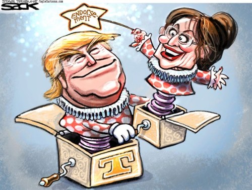 cartoonpolitics:In a gift of pure comedic gold to cartoonists and comedians everywhere, Sarah Palin 