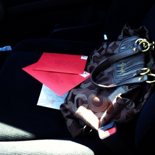 Day 17: presents. Last two presents to my friends and family being sent out today. #presents #christmas #photoaday #december #decemberchallenge #family #friends #love #car #purse #day17 #red #cards