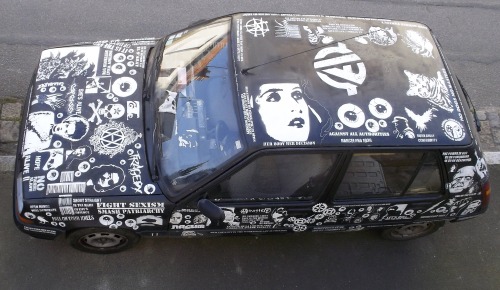 curious-dee:  pop-punk-prince:  glamourpuke:  jtheantiproduct:  My car  omfg crust car !!  oh god someone made a car into a punk vest you’re in too deep friend  wow 