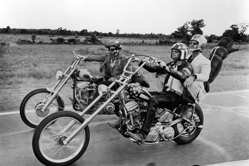 Dennis Hopper, Peter Fonda, Jack Nicholson / production still from Mr. Hopper’s Easy Rider (1969)