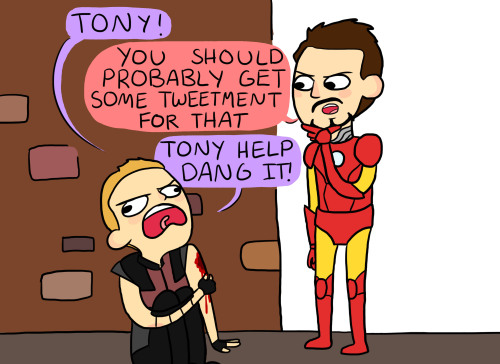 kaitlyncreates:Tony likes to make bird puns at Hawkeye.