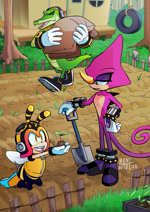 Team Chaotix planting a garden!! they dont gotta worry about paying for groceries if they can just g