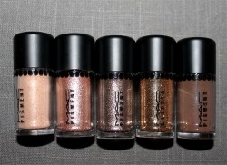 sarahgracebeauty:  Mac Objects of Affection - Gold + Beige + Pigments + Glitter collection Lithe / English Gilt / Pretty it Up / Gold / Deep Brown